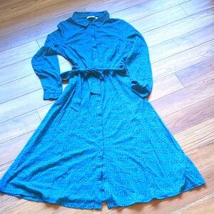 Boden jersey knit shirt dress, teal and black, size 14 long. Excellent condition